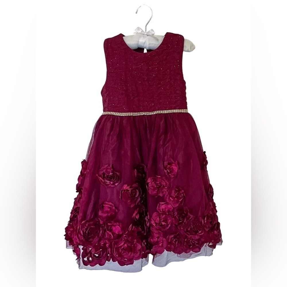Nanette Kids | Girls Maroon Dress with Floral Detail
